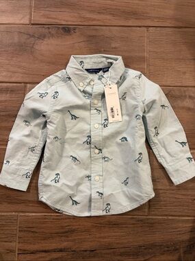 Janie and Jack light green Dinosaur Button-Down Shirt size 12-18m NWT